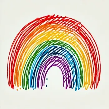 A very simple, childlike drawing of a rainbow.