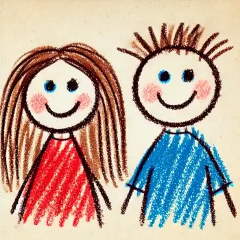 A very simple, childlike drawing of a boy and a girl.